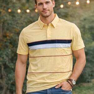 Roundtree & Yorke Yellow Striped Polo Shirt size XL